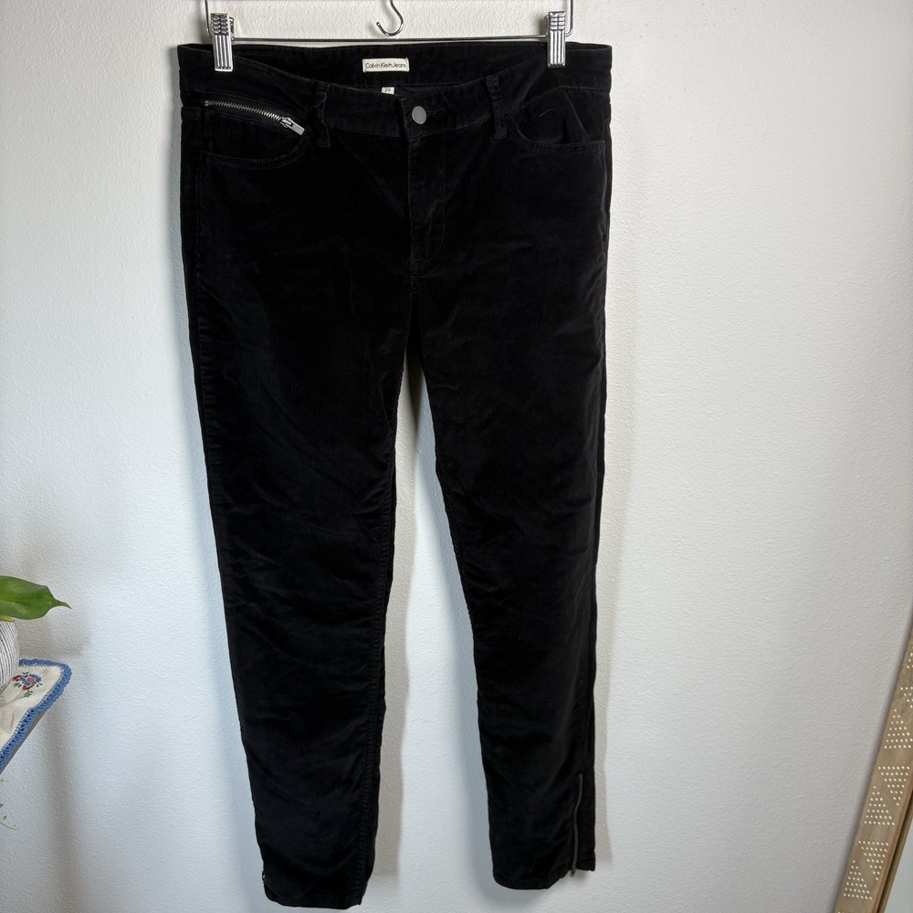 Calvin Klein Jeans Womens 29 Black Corduroy Pants Goth Moto Zipper Hem Stretch